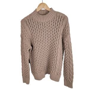 Ann Taylor Womens Cable Knit Mock Neck Sweater size XXL Tan Oversized